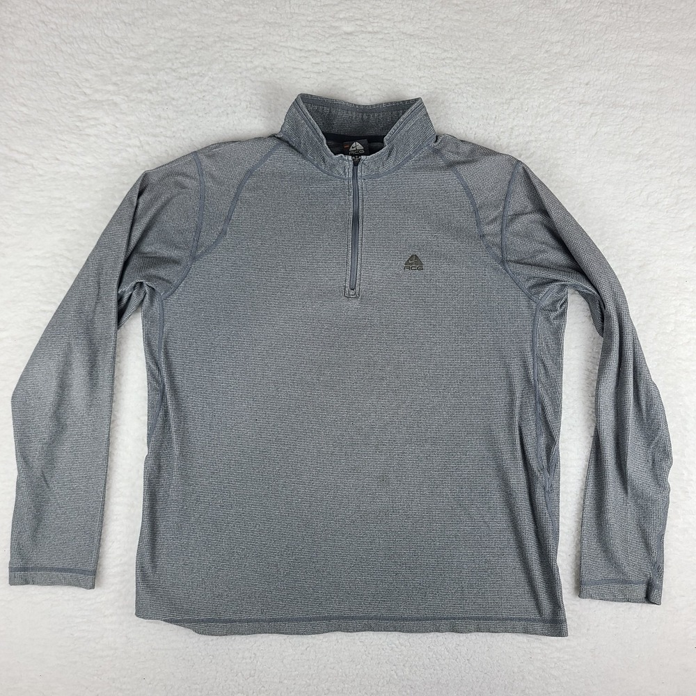 Nike ACG‎ Sweater Mens Large Gray Knit Polyester Quarter Zip Sweatshirt *